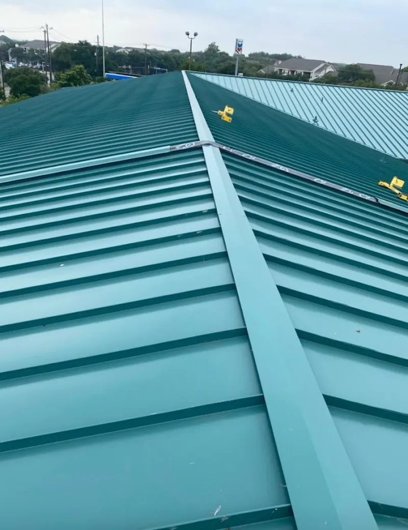 Green commercial metal roof ridge and valley for Metal Roof Repair in Agoura Hills